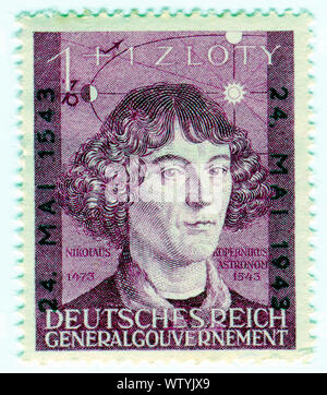 Deutschland - ca. 1943: ein Stempel im nationalsozialistischen Deutschland der polnischen astronomerÂ Nicolas Copernicus gedruckt, ca. 1943 Stockfoto