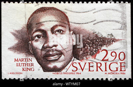 Schweden - ca. 1986: Stempel in Schweden gedruckt zu Nobel Frieden gewidmet, zeigt Martin Luther King, ca. 1986 Stockfoto