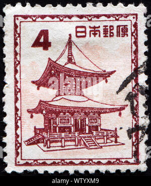 Südkorea - CIRCA 1977: Eine Briefmarke gedruckt in Südkorea zeigt einen buddhistischen Tempel, circa 1977 Stockfoto