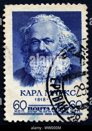 Sowjetunion ca. 1958: Briefmarke gedruckt in Deutschland von Karl Marx, ca. 1958 Stockfoto