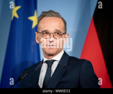 Berlin, Deutschland. 12 Sep, 2019. Heiko Maas (SPD), Außenminister, gibt eine Pressekonferenz. Credit: Kay Nietfeld/dpa/Alamy leben Nachrichten Stockfoto