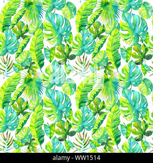 Aquarell tropische Blumen Abbildung mit grünen Blättern für Hochzeit stationäre, Grüße, Wallpaper, Mode, Hintergründe, Texturen Stockfoto