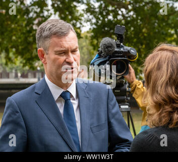 London, Großbritannien. 12 Sep, 2019. David Gauke MP, interviewte in Westminster London UK Credit: Ian Davidson/Alamy leben Nachrichten Stockfoto