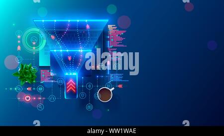 Software Konzept zu aktualisieren. Programmierung Entwicklung, Optimierung, Web Anwendung oder Website. Technologie Testen, Debuggen von Code von Layout program interface. Codierung Stock Vektor