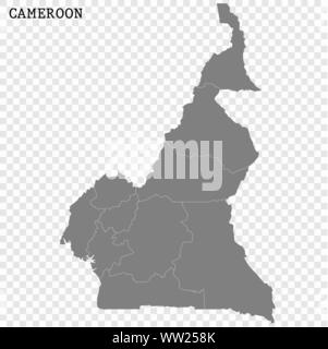 Hohe Qualität Karte von Kamerun mit Grenzen der Regionen Stock Vektor