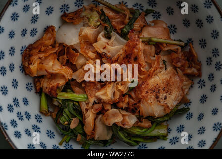 Rühren gebratene Flachbild Nudel- und Huhn mit dunklen Sojasauce und Gemüse (Thai genannt Pad siehe Ew) ist sie eine der beliebtesten Straße Essen in Th Stockfoto