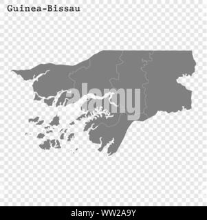 Hohe Qualität Karte von Guinea-Bissau mit Grenzen der Regionen Stock Vektor
