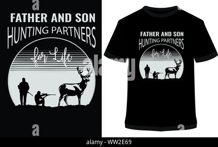 Hirsch Jagd T-Shirts, Vater und Sohn Hunter T-Shirt vektor design Illustration, es kann für Etiketten, Logos, Zeichen, Aufkleber oder Druck für die t-shirt Stock Vektor