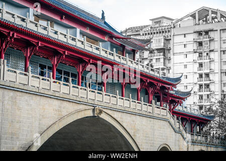 Nahaufnahme der Anshun Brücke auf tagsüber in Chengdu Sichuan China Stockfoto