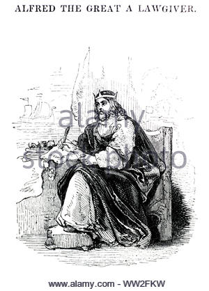 König Alfred der große, 848-899, Vintage Illustration von 1850 Stockfoto