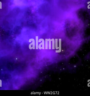 Deep Space Hintergrund mit lila Nebel und Sterne. Stockfoto