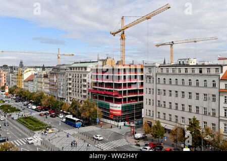 Der Fluss Gebäude Baustelle an der Ecke Opletalova Straße und Wenzelsplatz, Prag, Tschechische Republik, 12. September 2019. Das Gebäude, Stockfoto