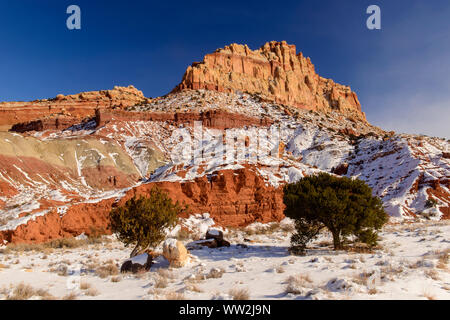 Receding winter schnee in der Waterpocket Fold, Capitol Reef National Park, Utah, USA Stockfoto