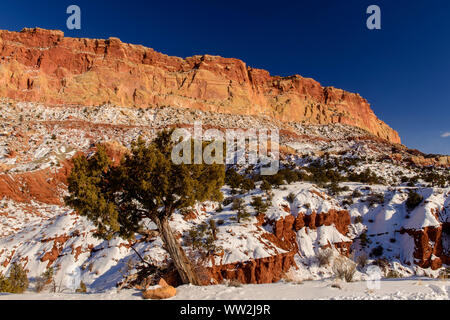 Receding winter schnee in der Waterpocket Fold, Capitol Reef National Park, Utah, USA Stockfoto