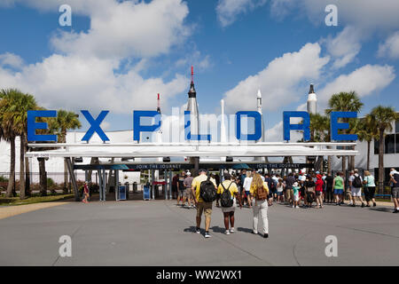 Besucher Haupteingang des NASA Kennedy Space Center, Florida Stockfoto