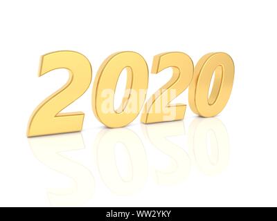 2020 Goldene Zahlen auf einem weißen Hintergrund. 3D-Render Abbildung. Stockfoto