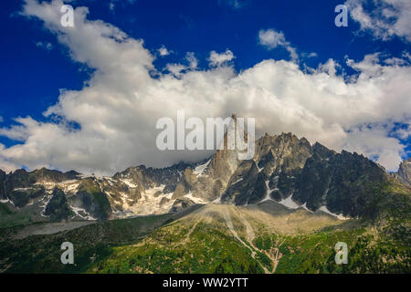 Aiguilles du Dru Blick vom Gletscher 'Mer de Glace' Stockfoto