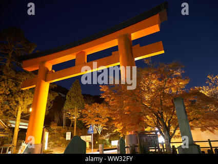 Yokosuka, Japan - 01. Dezember 2007: Die riesigen Torii Tor der Hakone-schrein (Hakone Jinja) im Abendlicht. Hakone, Kanagawa. Honshu. Japan Stockfoto