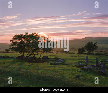 Blackslade, Dartmoor bei Sonnenuntergang Stockfoto