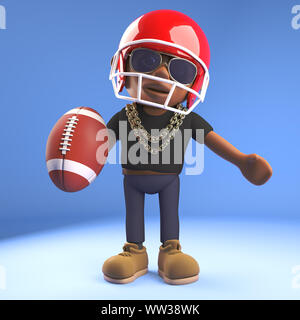 Sport gesinnten Schwarzen hiphop Rapper tragen American football Helm, 3d-Grafik rendern Stockfoto