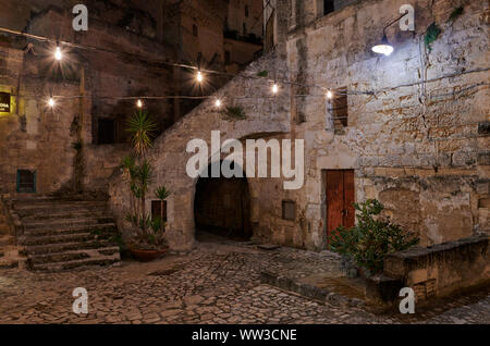 Malerischer Blick auf die 'Sassi' Bezirk in Matera, in der Region Basilicata, im Süden Italiens. Stockfoto