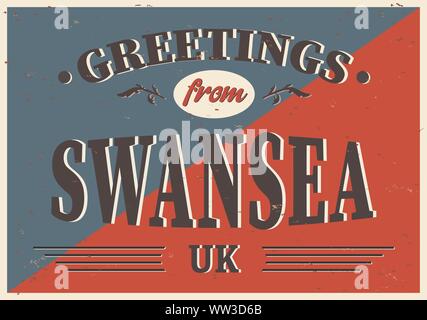 Britische Städte retro Grüße aus Swansea Vintage unterzeichnen. Reiseziele Thema auf alten rostigen Hintergrund. Stock Vektor