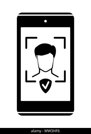 Gesichtserkennung. Zahlung mit Gesicht Zahlung und Identifikation. Handy mit biometrischer Identifikation. Glyphe 'Vector Business Icon auf isolierten weißen Hintergrund. Stock Vektor