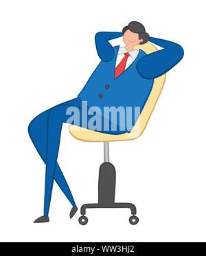 Vector Illustration glücklich Geschäftsmann sitzen auf einem Bürostuhl. Hand gezeichnet. Farbige Konturen. Stock Vektor