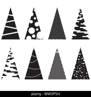 Einstellen der schwarzen geometrischen Weihnachtsbäume. Vektorgrafiken. Stock Vektor