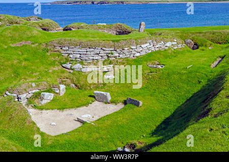 Skara Brae Neolitchic Abrechnung mehr als 5.000 Jahre alt ist der am besten erhaltene Steinzeit jungsteinzeitliche Dorf in Nordeuropa, Orkney, Schottland Stockfoto