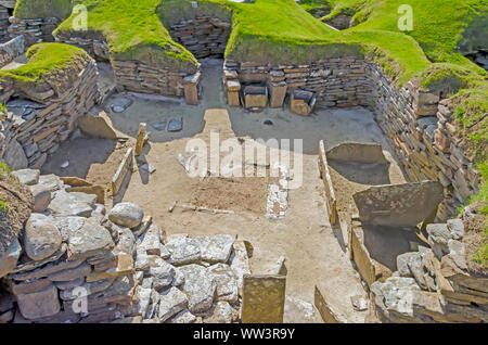 Skara Brae Neolitchic Abrechnung mehr als 5.000 Jahre alt ist der am besten erhaltene Steinzeit jungsteinzeitliche Dorf in Nordeuropa, Orkney, Schottland Stockfoto