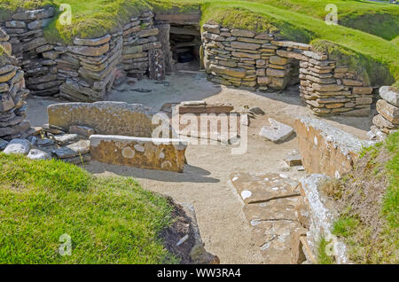 Skara Brae Neolitchic Abrechnung mehr als 5.000 Jahre alt ist der am besten erhaltene Steinzeit jungsteinzeitliche Dorf in Nordeuropa, Mainland Orkney, Sc Stockfoto