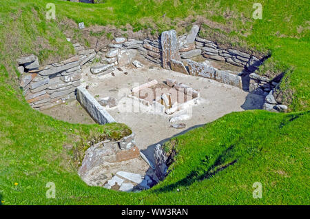 Skara Brae Neolitchic Abrechnung mehr als 5.000 Jahre alt ist der am besten erhaltene Steinzeit jungsteinzeitliche Dorf in Nordeuropa, Orkney, Schottland Stockfoto