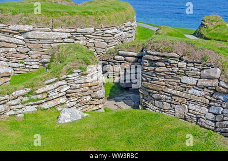 Skara Brae Neolitchic Abrechnung mehr als 5.000 Jahre alt ist der beste Steinzeit jungsteinzeitliche Siedlung im nördlichen Europa, Orkney, Schottland erhalten Stockfoto