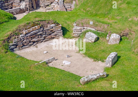Skara Brae Neolitchic Abrechnung mehr als 5.000 Jahre alt ist der beste Steinzeit jungsteinzeitliche Siedlung im nördlichen Europa, Orkney, Schottland erhalten Stockfoto