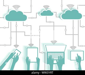 Cloud Computing Papier Ausschnitt Aufkleber BYOD Geräte Netzwerk - WLAN-Internetverbindung Konzept, Blends EPS 10 gruppiert und Layered Stock Vektor