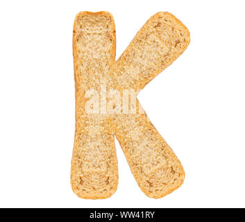 Isolieren Brot schreiben, Alphabet auf weißem Hintergrund Stockfoto