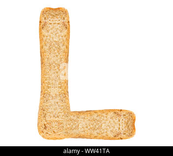 Isolieren Brot schreiben, Alphabet auf weißem Hintergrund Stockfoto