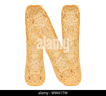 Isolieren Brot schreiben, Alphabet auf weißem Hintergrund Stockfoto