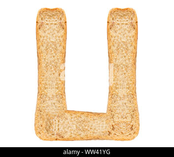 Isolieren Brot schreiben, Alphabet auf weißem Hintergrund Stockfoto