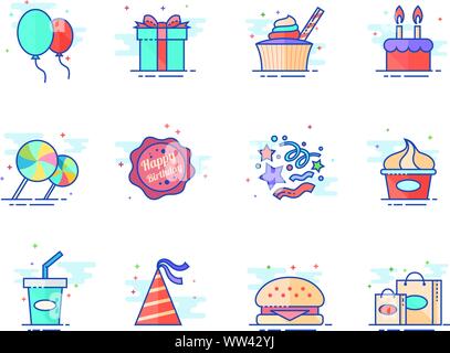 Geburtstag Symbole in flachen Farbe Stil. Vector Illustration. Stock Vektor