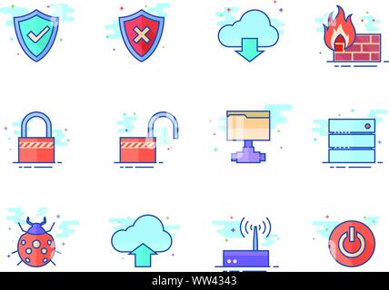 Computer Netzwerk Symbol Serie in flachen Farbe Stil. Vector Illustration. Stock Vektor