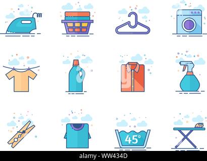 Wäscheservice Symbole in Farben Stil. Vector Illustration. Stock Vektor