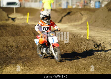 Monroe, Wisconsin - Juli 27th, 2019 Atv, Quad, und Dirt Bike Motokazie Rennen Wettbewerb von Minnesota statt einer Veranstaltung im Monroe County Fair. Stockfoto