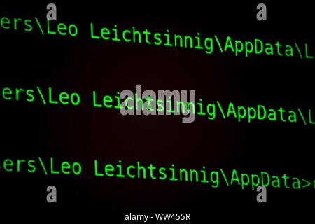 Hannover, Deutschland. 12 Sep, 2019. 'Reckless' auf einem Bildschirm läuft ein Hacker geschrieben wird. Die Informationssicherheit Kampagne des Innenministeriums Niedersachsen beginnt unter dem Motto "Hacker kommen! Credit: Sina Schuldt/dpa/Alamy leben Nachrichten Stockfoto