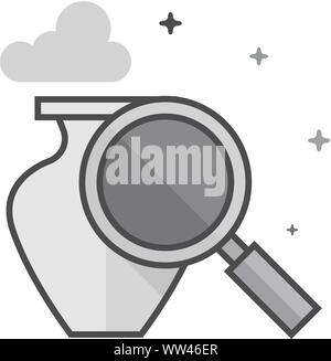 Vase und Lupensymbol in flachen Umrissen Graustufen Stil. Vector Illustration. Stock Vektor
