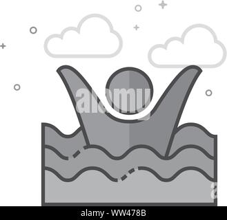 Ertrunken mann Symbol in flachen Umrissen Graustufen Stil. Vector Illustration. Stock Vektor