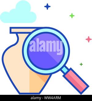 Vase und Lupensymbol in Umrissen flachen Farbe Stil. Vector Illustration. Stock Vektor