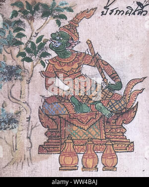 ANTIKE THAI ETHNISCHE TRADITIONELLE MALEREI KUNST MANUSKRIPT Stockfoto