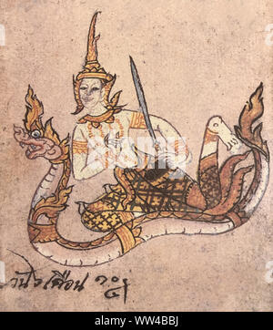ANTIKE THAI ETHNISCHE TRADITIONELLE MALEREI KUNST MANUSKRIPT Stockfoto